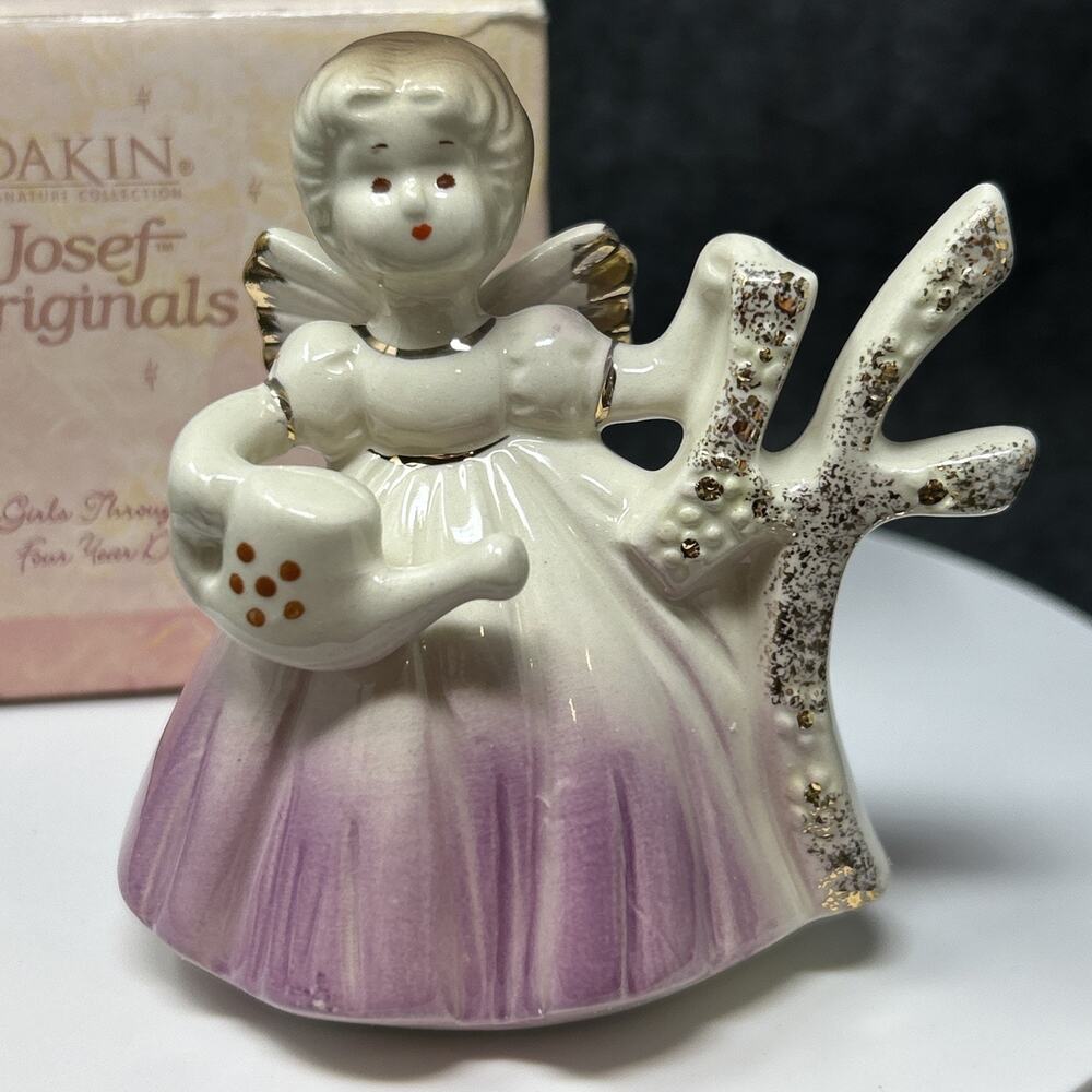 Vtg Josef Originals Birthday Girl Age 4 Figurine Lavender Purple Dress Dakin Box